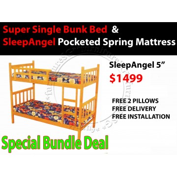 Super Single Bunk Bed & Sleep Angel Pocketed Spring Mattress Deal
